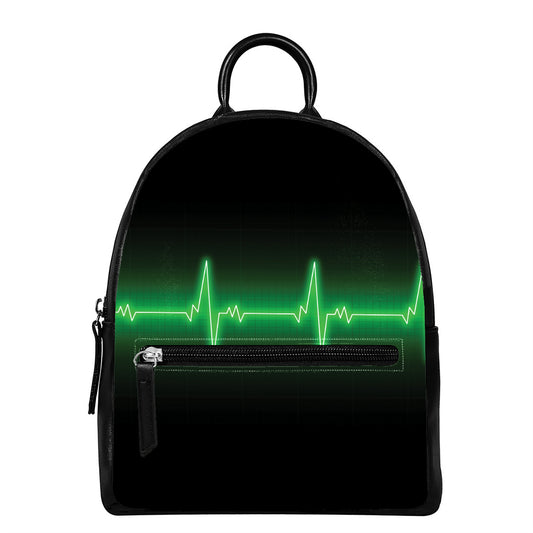 Green Heartbeat Print Leather Backpack