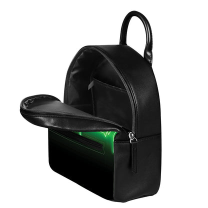Green Heartbeat Print Leather Backpack