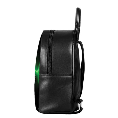 Green Heartbeat Print Leather Backpack