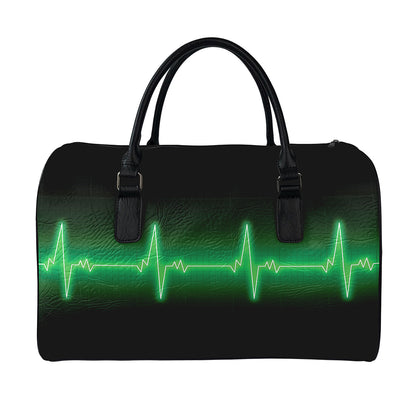 Green Heartbeat Print Leather Duffle Bag