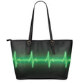 Green Heartbeat Print Leather Tote Bag With Zipper