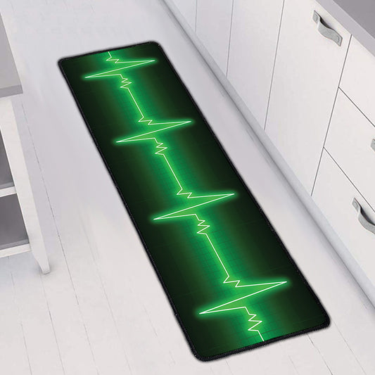 Green Heartbeat Print Long Kitchen Mat