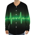 Green Heartbeat Print Long Sleeve Baseball Jersey