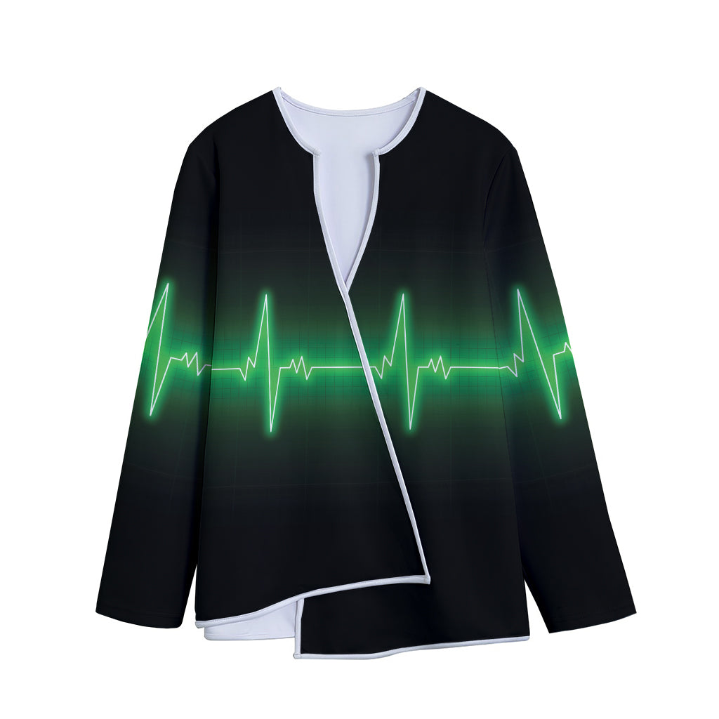 Green Heartbeat Print Long Sleeve Short Coat