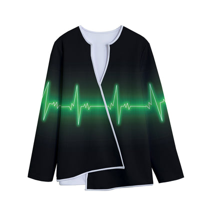 Green Heartbeat Print Long Sleeve Short Coat