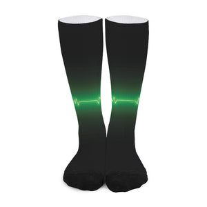 Green Heartbeat Print Long Socks