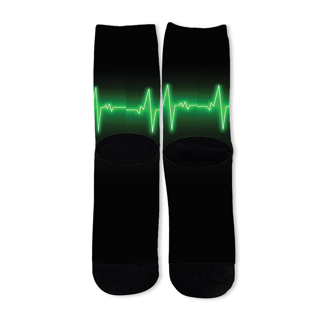 Green Heartbeat Print Long Socks