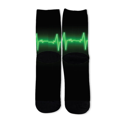 Green Heartbeat Print Long Socks