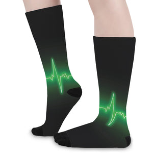 Green Heartbeat Print Long Socks