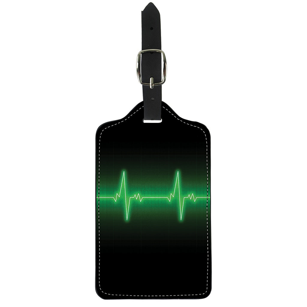 Green Heartbeat Print Luggage Tag