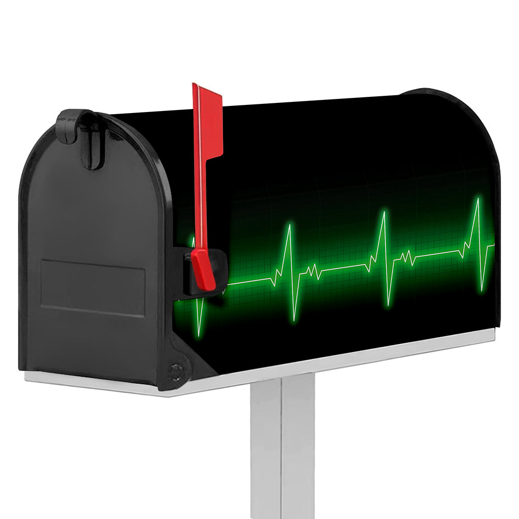 Green Heartbeat Print Mailbox Cover