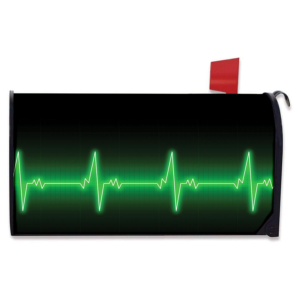 Green Heartbeat Print Mailbox Cover