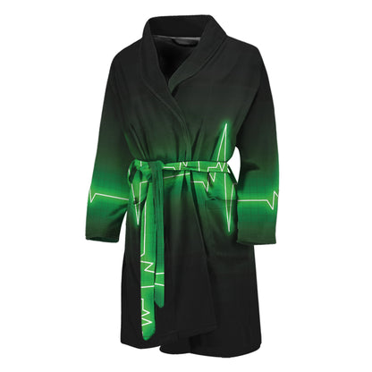 Green Heartbeat Print Men's Bathrobe