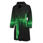 Green Heartbeat Print Men's Bathrobe