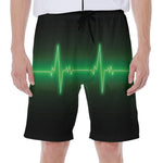 Green Heartbeat Print Men's Beach Shorts