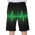 Green Heartbeat Print Men's Beach Shorts