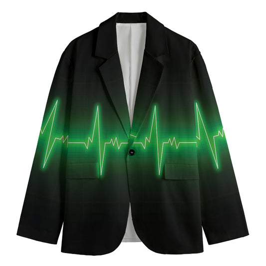 Green Heartbeat Print Men's Blazer