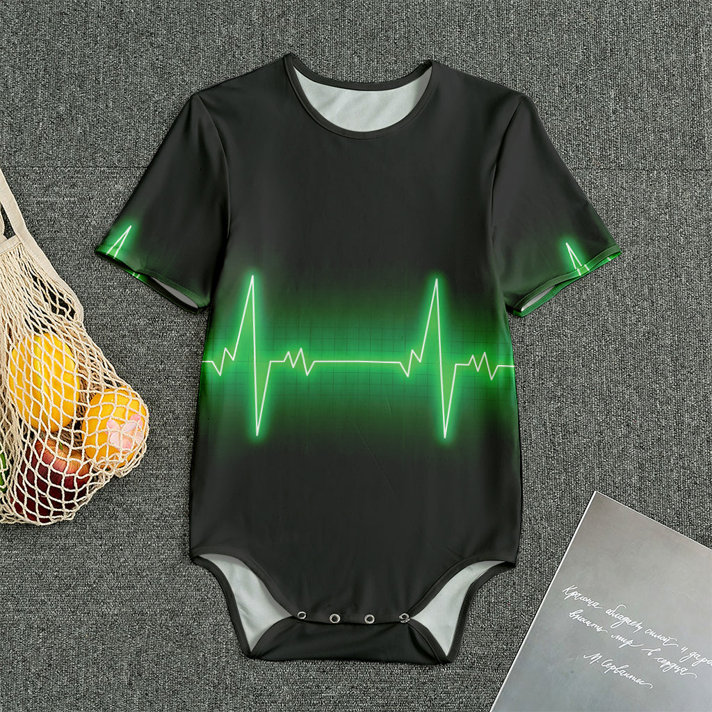 Green Heartbeat Print Men's Bodysuit