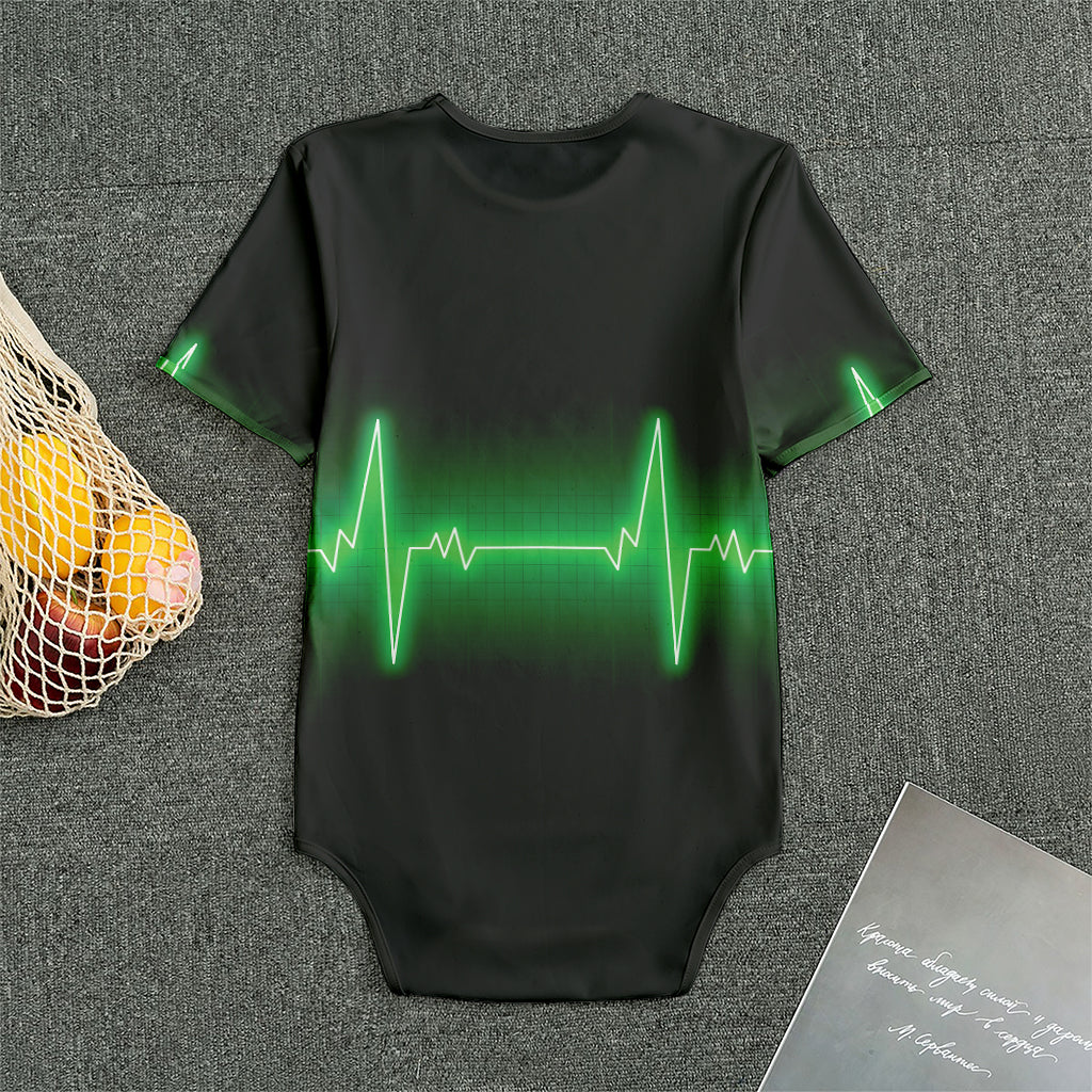 Green Heartbeat Print Men's Bodysuit