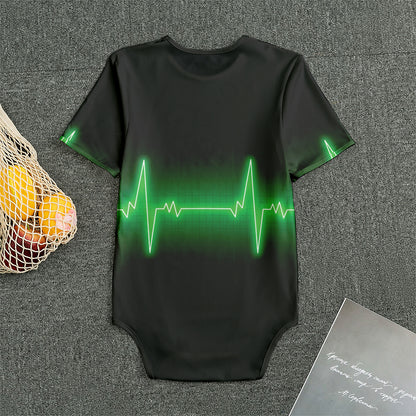 Green Heartbeat Print Men's Bodysuit