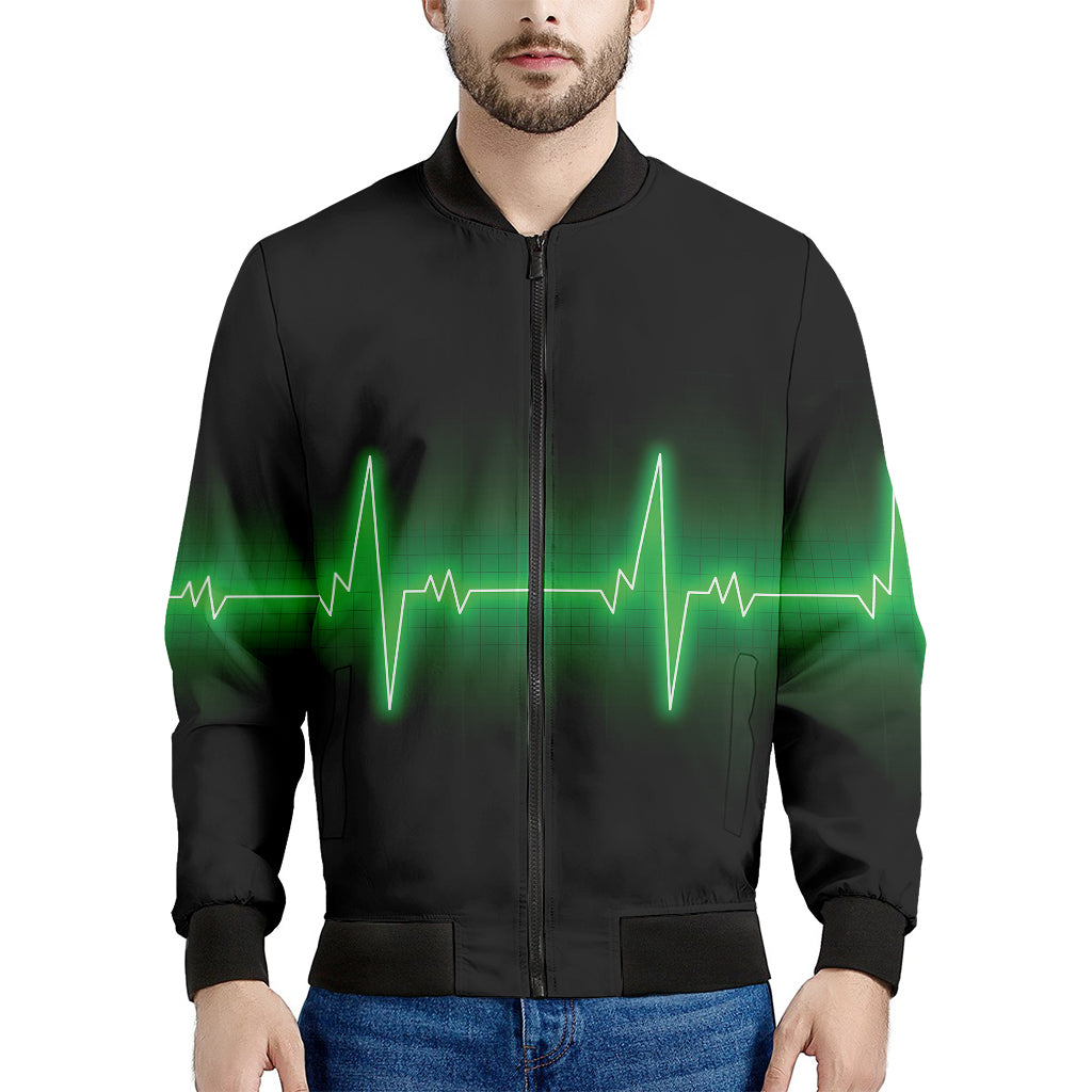 Green Heartbeat Print Men's Bomber Jacket