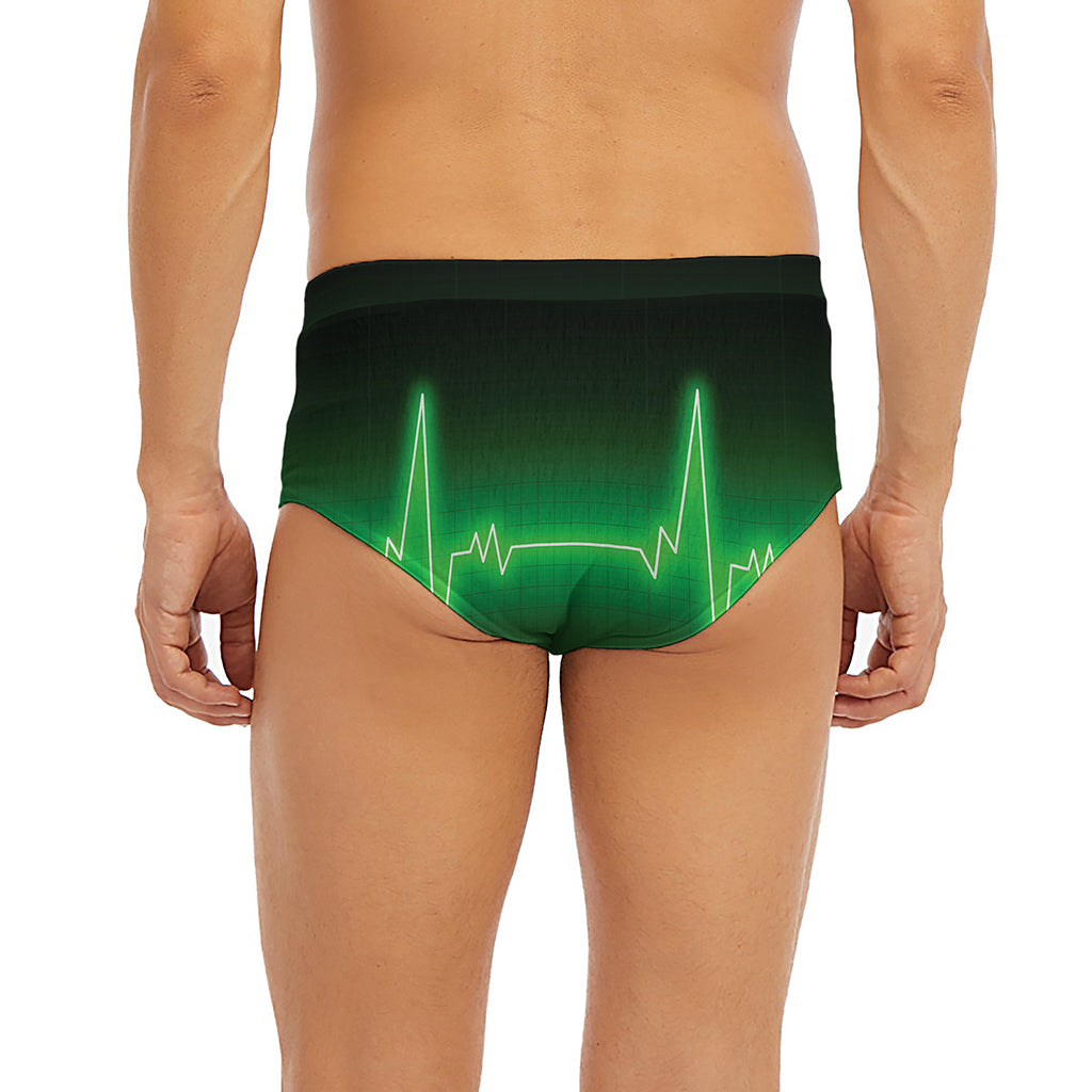 Green Heartbeat Print Men's Briefs