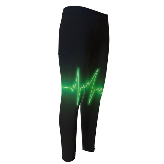 Green Heartbeat Print Men's Compression Pants