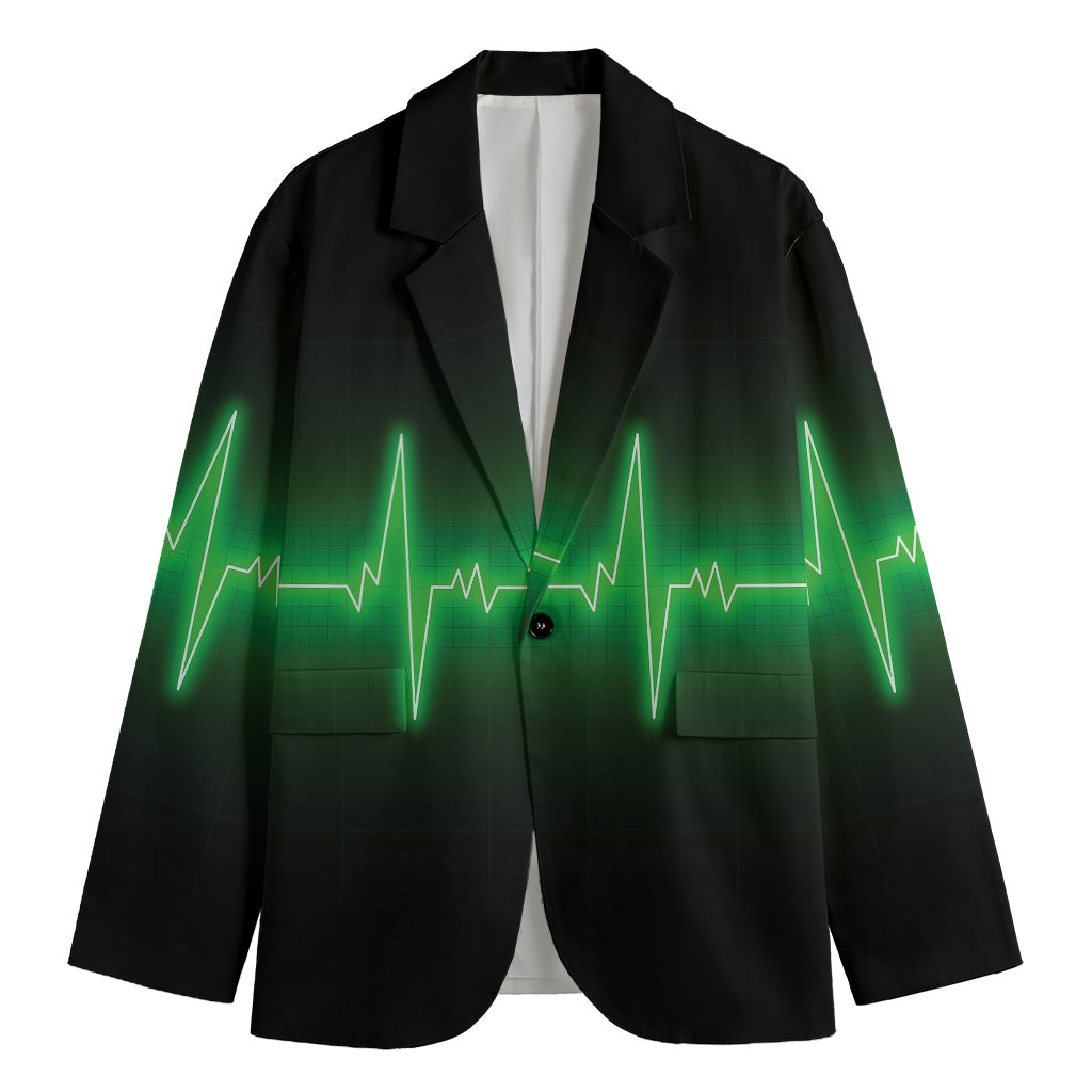 Green Heartbeat Print Men's Cotton Blazer