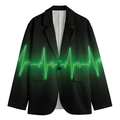 Green Heartbeat Print Men's Cotton Blazer