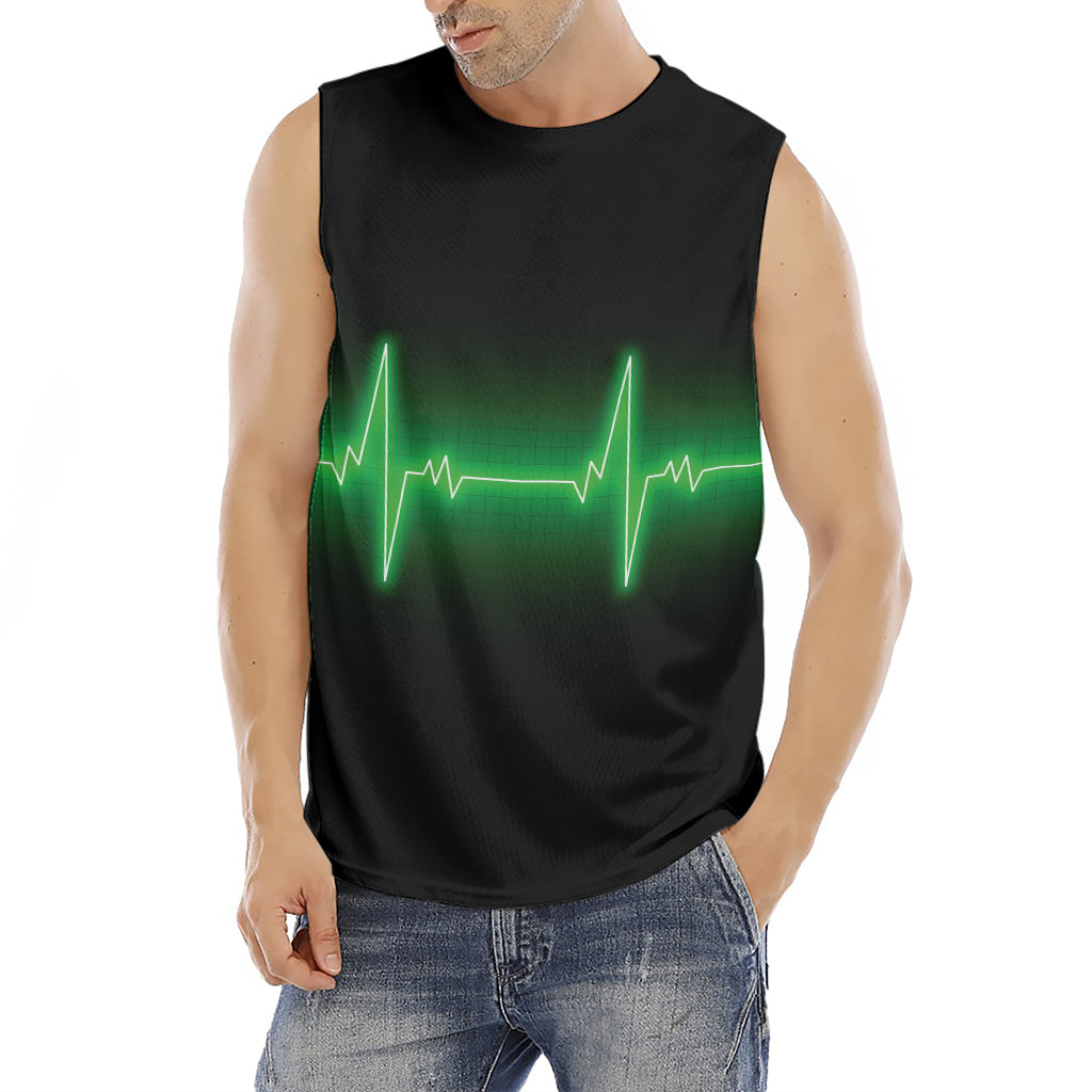 Green Heartbeat Print Men's Fitness Tank Top