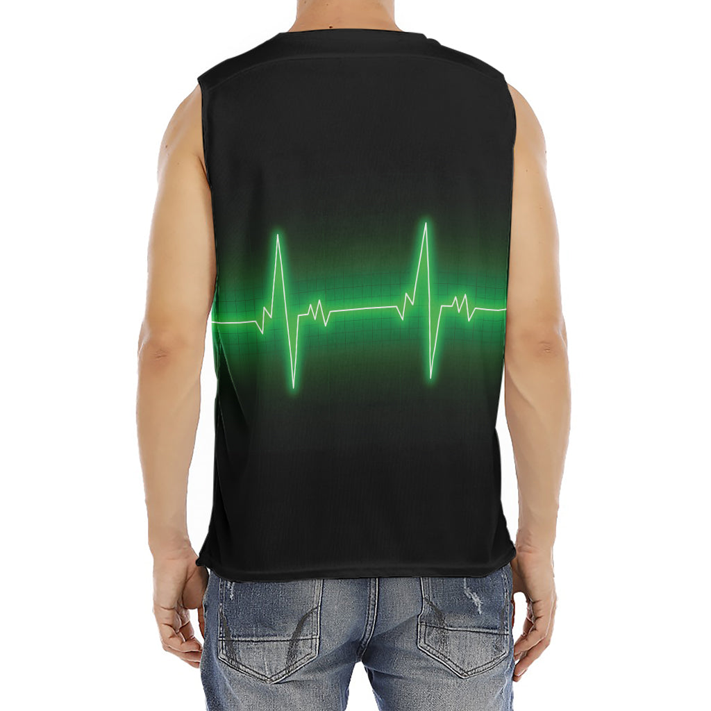 Green Heartbeat Print Men's Fitness Tank Top