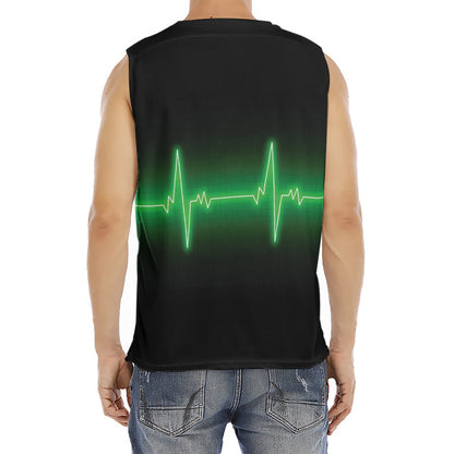 Green Heartbeat Print Men's Fitness Tank Top