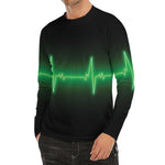 Green Heartbeat Print Men's Long Sleeve Rash Guard
