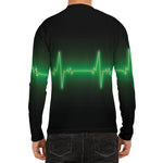 Green Heartbeat Print Men's Long Sleeve Rash Guard