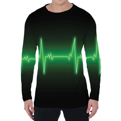 Green Heartbeat Print Men's Long Sleeve T-Shirt