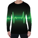 Green Heartbeat Print Men's Long Sleeve T-Shirt