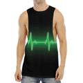 Green Heartbeat Print Men's Muscle Tank Top