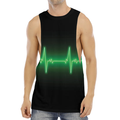 Green Heartbeat Print Men's Muscle Tank Top