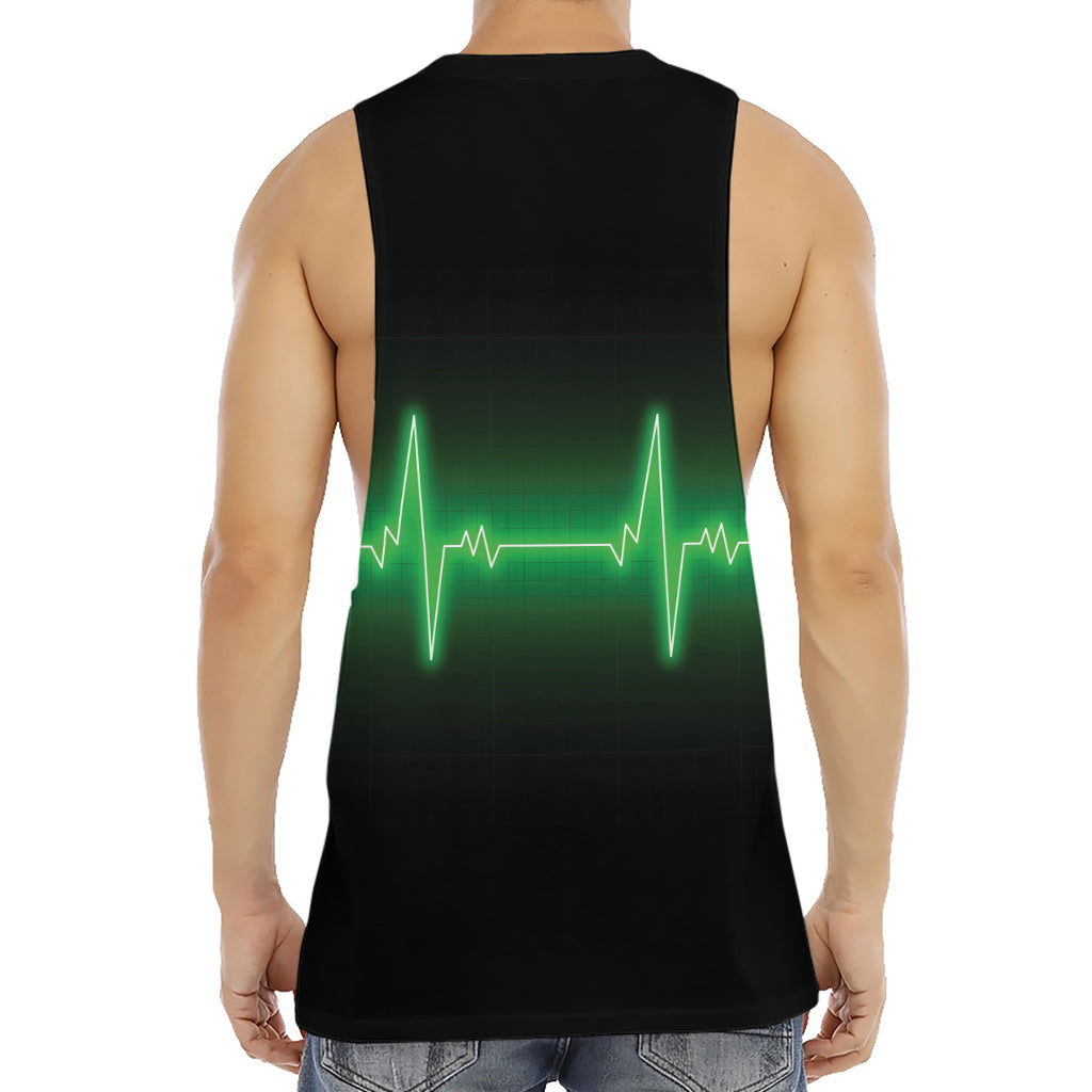 Green Heartbeat Print Men's Muscle Tank Top