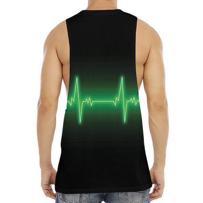 Green Heartbeat Print Men's Muscle Tank Top