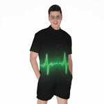 Green Heartbeat Print Men's Rompers