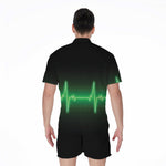 Green Heartbeat Print Men's Rompers