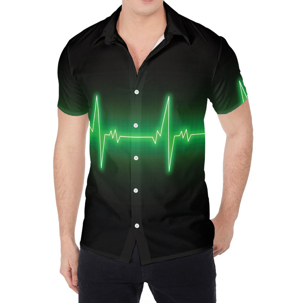 Green Heartbeat Print Men's Shirt