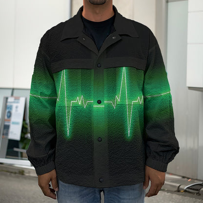 Green Heartbeat Print Men's Shirt Jacket