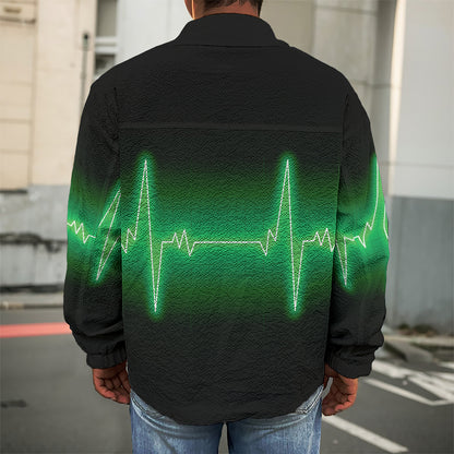 Green Heartbeat Print Men's Shirt Jacket