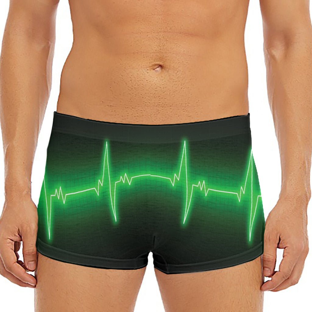 Green Heartbeat Print Men's Short Boxer Briefs