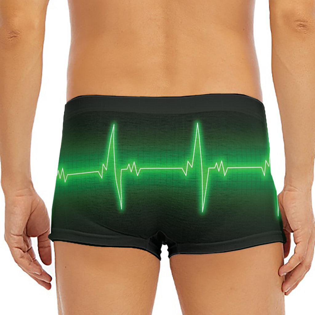 Green Heartbeat Print Men's Short Boxer Briefs