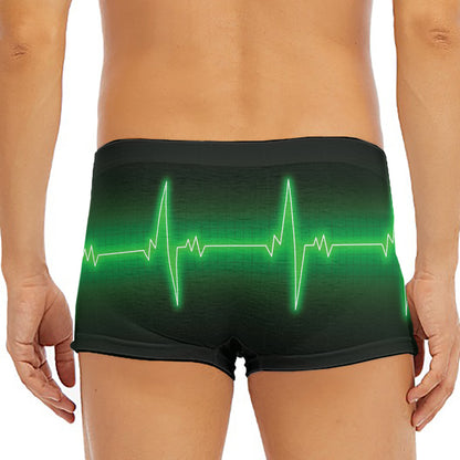 Green Heartbeat Print Men's Short Boxer Briefs