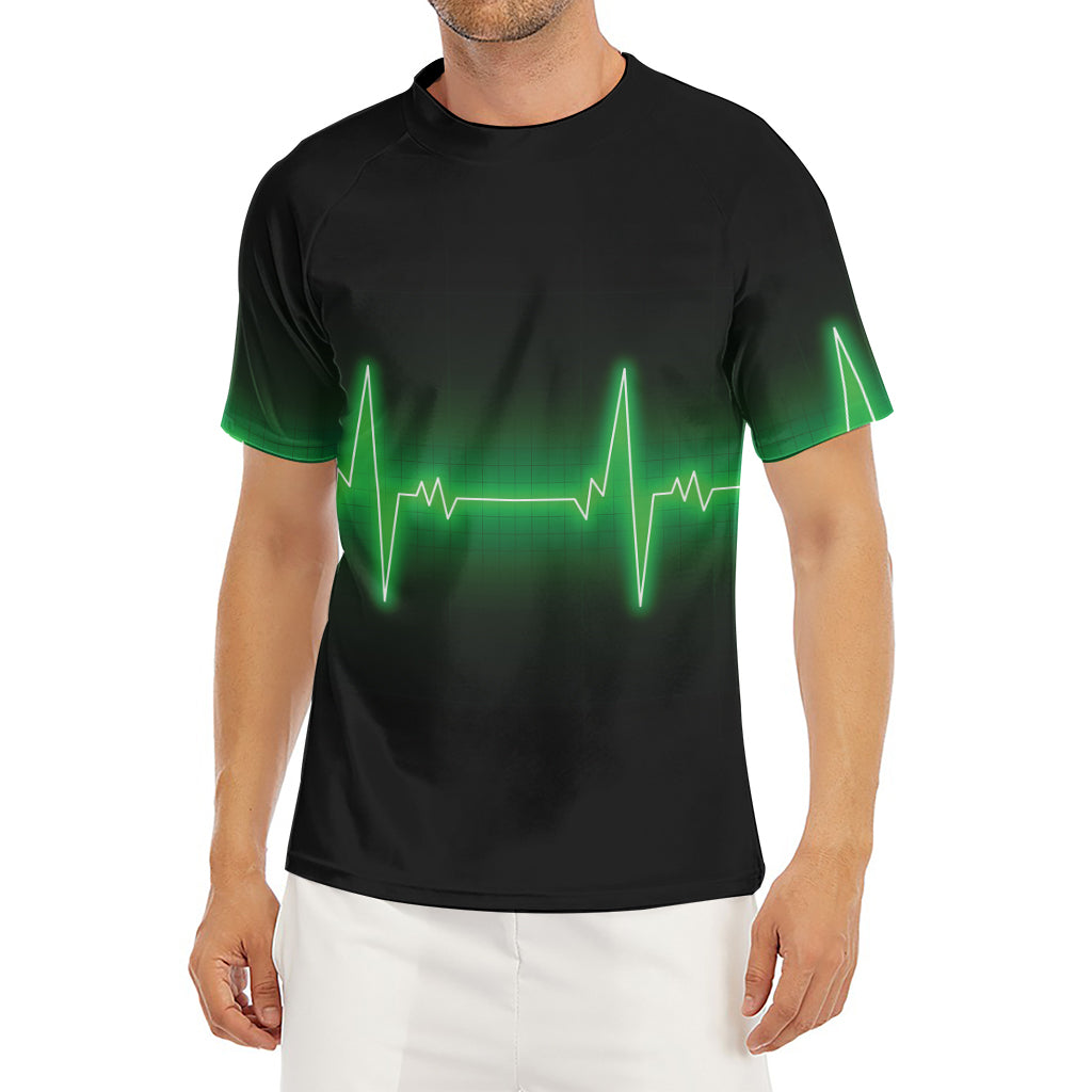 Green Heartbeat Print Men's Short Sleeve Rash Guard