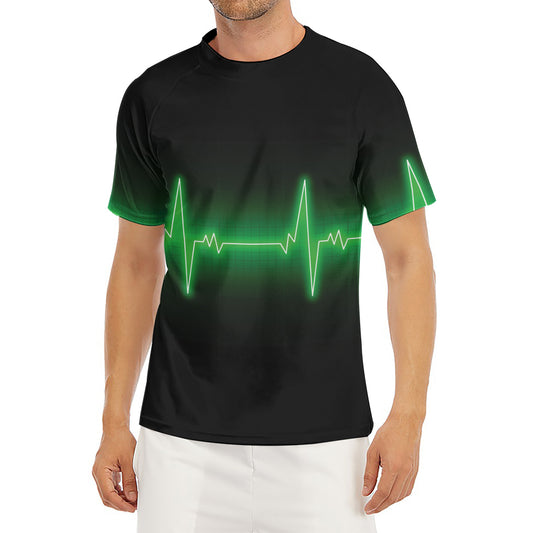 Green Heartbeat Print Men's Short Sleeve Rash Guard